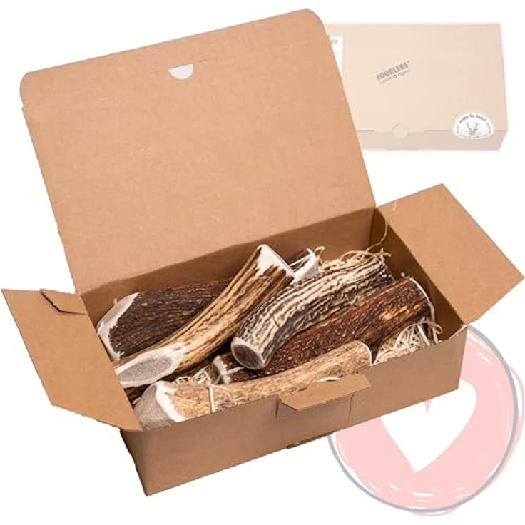 FOURLEGS® natürlicher Kausnack für Hunde aus 100% Hirschgeweih, XXL Sparpaket (5 Stück) - geruchsneutral, fettarm, reich an Mineralstoffen, handgefertigt in Österreich – Bild 1