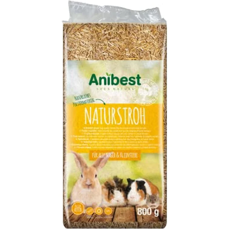 Anibest Naturstroh, Kleintierstreu, 100 % natürliche Einstreu, saugfähig und wärmeisolierend, 0,8 kg, Made in Germany – Bild 1