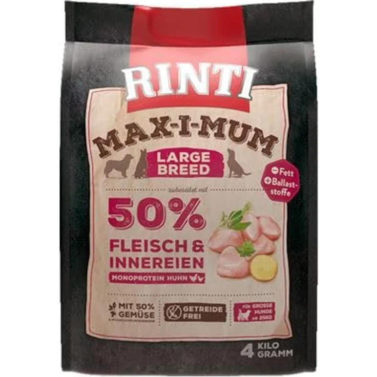 Rinti Max-I-Mum Large Breed, Hundefutter für große Hunde, fettreduziert, getreidefrei, mit Huhn, 4 kg