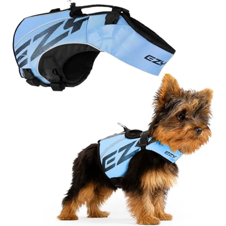 EzyDog DFD X2 Boost Schwimmweste für Hunde, Premium Schwimmhilfe für kleine bis große Hunde, Größe S, Bauchumfang 56-65 cm, Farbe Blau, mit starkem Assistenzgriff und reflektierenden Elementen – Bild 1