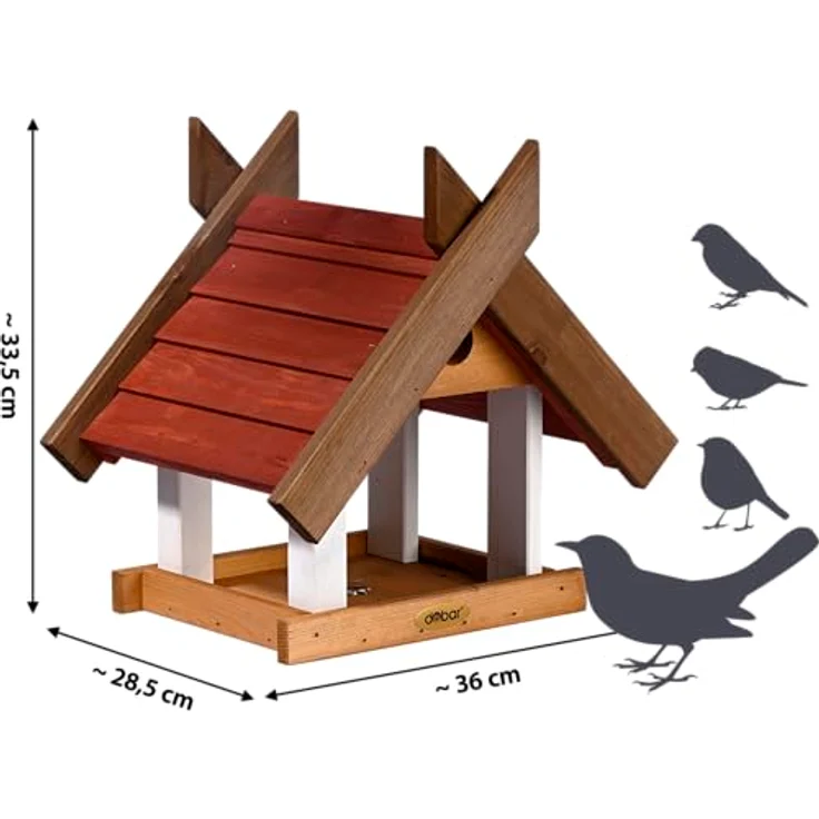 dobar® Großes Vogelhaus Herbstfrüchte, Futterstation für Wildvögel mit großem Futtertablett, 36 x 28,5 x 33,5 cm, Braun/Rot/Weiß – Bild 2
