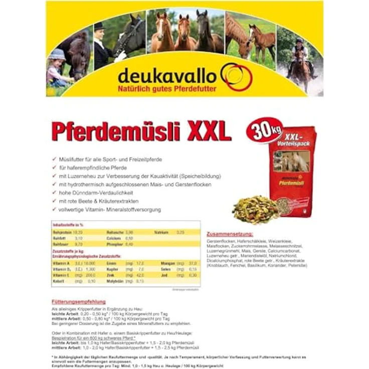 Deuka Deukavallo Pferdemüsli XXL, 30 kg, mit hohem Rohprotein- und Rohfaseranteil für gesunde Ernährung – Bild 5