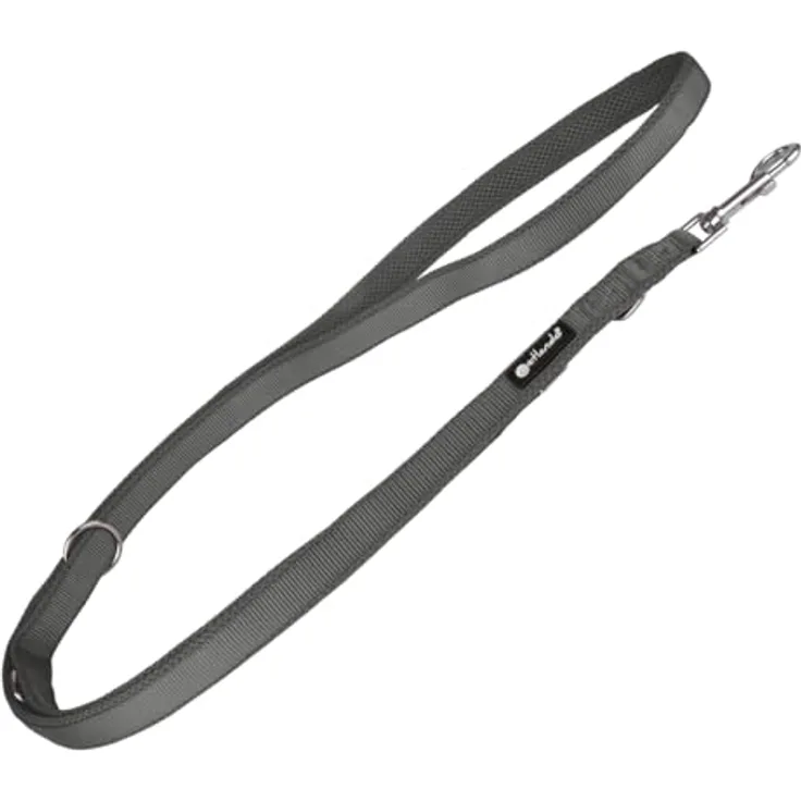 Petlando Hundeleine 2m Mesh, weich gepolstert, atmungsaktiv, 3-fach verstellbar mit Karabiner, für mittelgroße Hunde, Anthrazit 230x2,5cm