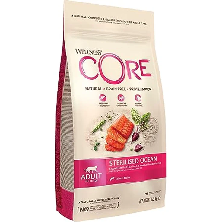 Wellness CORE Sterilised Ocean, Katzenfutter trocken mit Lachs & Thunfisch, 1,75 kg, getreidefrei, hoher Fleischanteil, fördert glänzendes Fell, ohne Zuckerzusatz – Bild 1