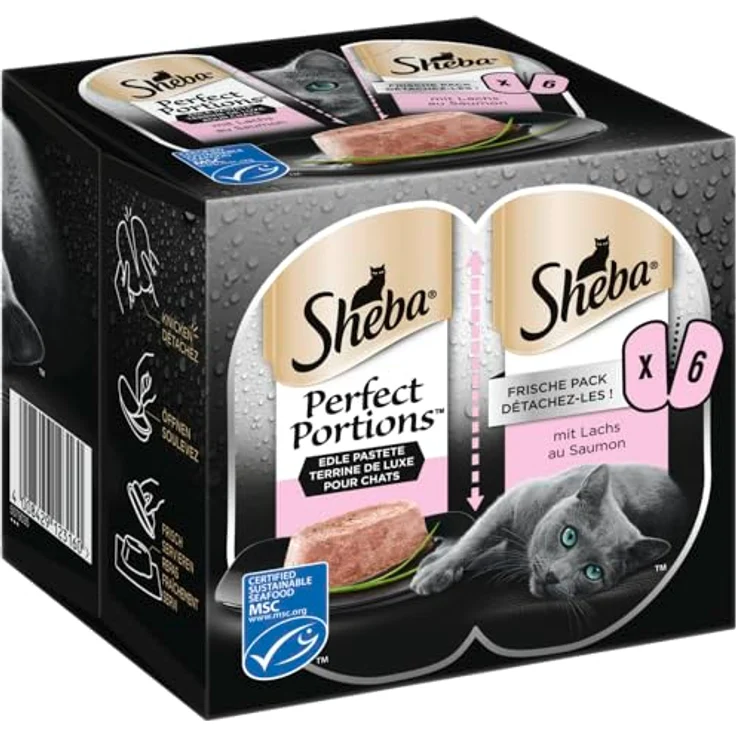 Sheba Perfect PORTIONS Pastete mit Lachs MSC, Nassfutter für Katzen, 3x2 Portionen à 37,5 g, ohne Zusätze – Bild 1