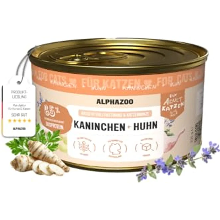 alphazoo Katzenfutter Kaninchen + Huhn, 6x200g – Premium Nassfutter, getreidefrei, mit Pastinake, Lachsöl & Katzenminze, proteinreich, leicht verdaulich – Bild 2