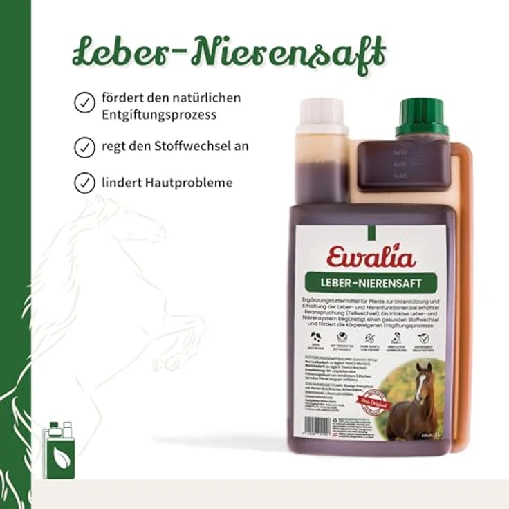 EWALIA Leber-Nierensaft, Vitalisierendes Ergänzungsfuttermittel für Pferde, Unterstützung für Leber und Nieren, 100% natürliche Entgiftungshilfe, 2x1 Liter – Bild 2