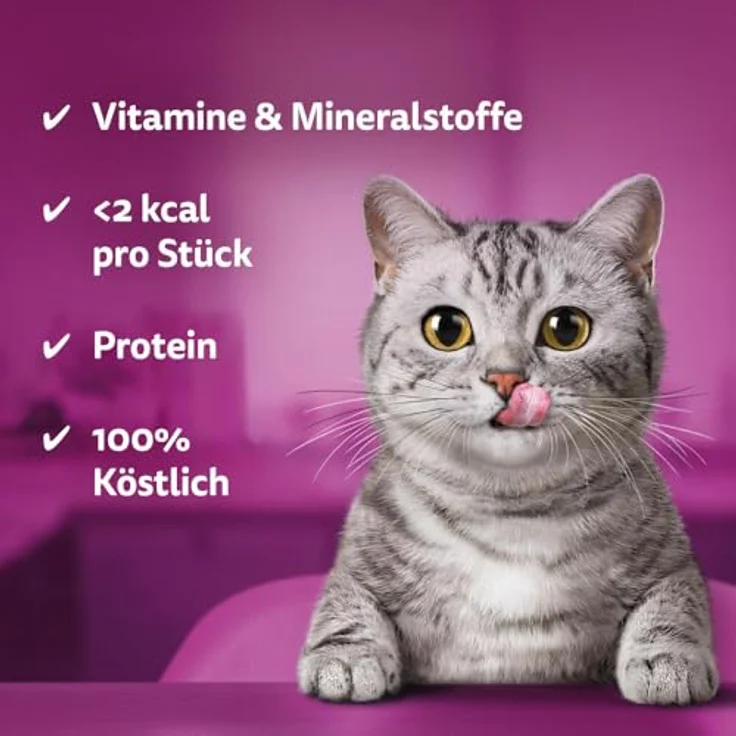 WHISKAS Knuspertaschen Katzensnacks mit Rind, 6 x 60g – Angereichert mit Vitaminen und Mineralstoffen, weniger als 2 kcal pro Leckerli – Bild 3