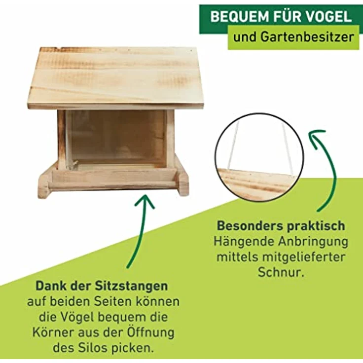 Windhager Vogelfuttersilo GARDEN, Vogelfutterhaus Vogelhäuschen Futterspender, aus Fichtenholz, inklusive Aufhängeschnur, 24 x 24 x 19 cm, 06911 – Bild 6