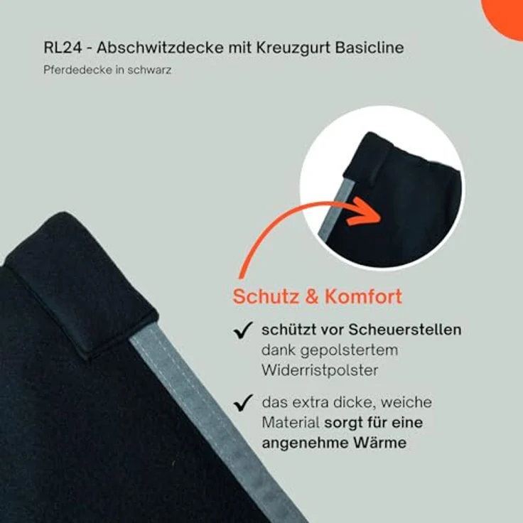 RL24 Abschwitzdecke mit Kreuzgurt BASICLINE, schwarz, atmungsaktiv und schnell trocknend, 165cm – Bild 5