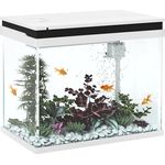 PawHut Aquarium 41 Liter, Glas-Aquarium mit Filtersystem, LED-Lichtern und Wasserpumpe, kompaktes Design in Weiß für verschiedene Fischarten