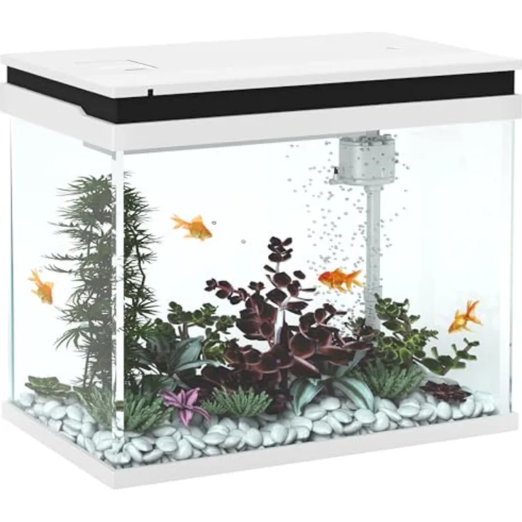 PawHut Aquarium 41 Liter, Glas-Aquarium mit Filtersystem, LED-Lichtern und Wasserpumpe, kompaktes Design in Weiß für verschiedene Fischarten