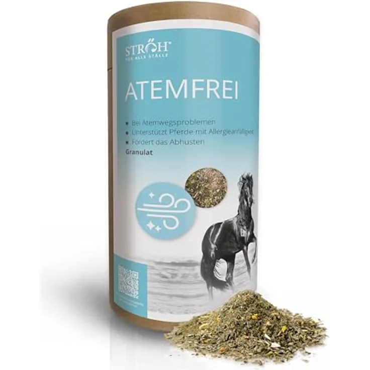 STRÖH Küsten ATEMLUFT Pellets für Pferde (900g), Ergänzungsmittel mit Bronchialkräutern zur Unterstützung der Atemwege, ideal bei Husten und Allergien
