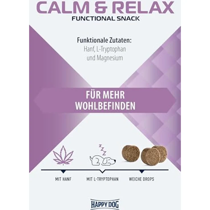 Happy Dog Care Snack Calm & Relax, funktioneller Hundesnack mit Hanf und Tryptophan, 100g – Bild 2