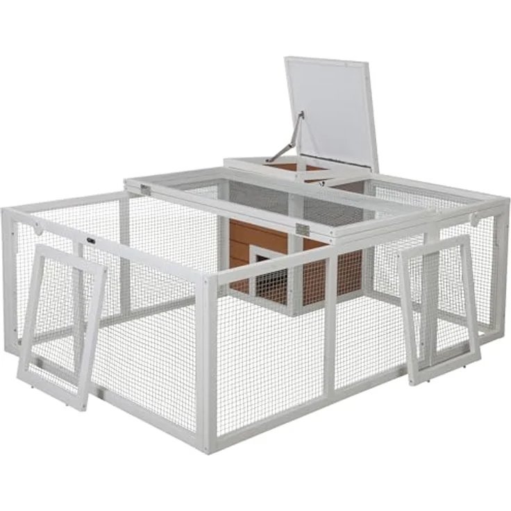 Kerbl Freigehege mit Unterschlupfhaus, 132x102x59 cm, inkl. Holzhaus, engmaschiges Gitter, großer Auslauf für Hasen/Hamster, Gitterdach – Bild 2