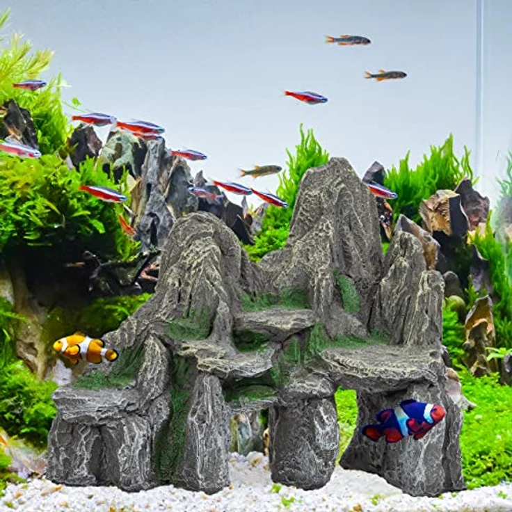 relaxdays Aquariendeko Fels mit Höhlen, grau-grün, 3D-Optik für Süß- und Salzwasseraquarien, H 21 cm – Bild 5