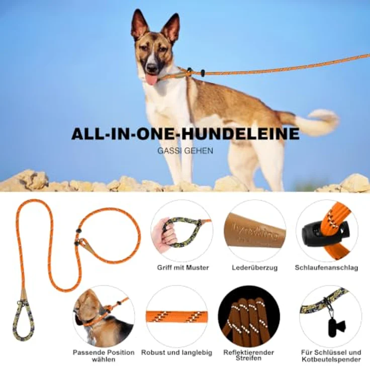 lynxking Reflective 180 cm Slip-Leash für Hunde, mit gepolstertem Griff und Stopperschnalle, ideal für Training und Gassi gehen – Bild 2