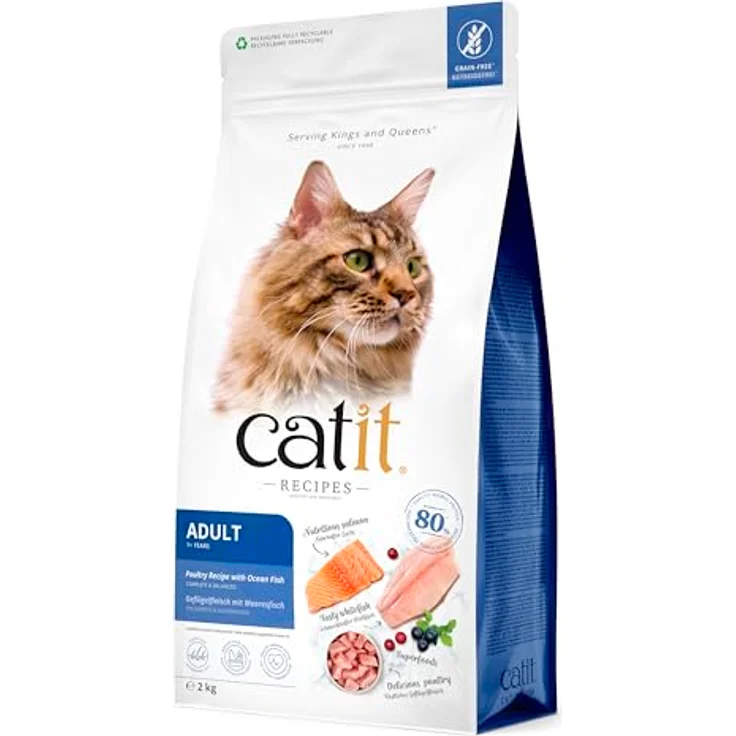 Catit Recipes Premium Trockenfutter für Katzen, mit Geflügelfleisch und Meeresfisch, Alleinfuttermittel, 2kg, reduziert Stuhlgeruch, ohne Getreide – Bild 1