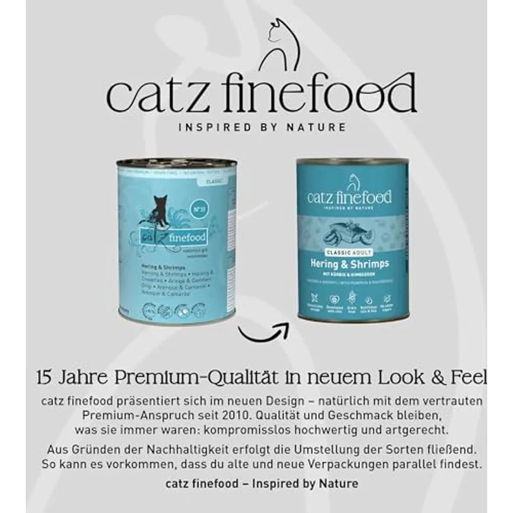catz finefood Hering & Shrimps Classic Adult Katzenfutter nass, gluten- & getreidefrei, ohne Zuckerzusätze, Premium Qualität, Made in Germany (6 x 400g Dose) – Bild 4