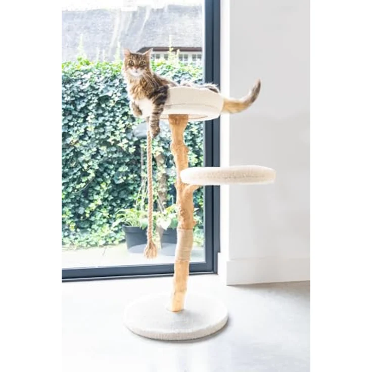 Designed by Lotte Vilja (110 cm, Creme), Katzenbaum mit Teddystoff und Kratzbereich aus Jute – Bild 7