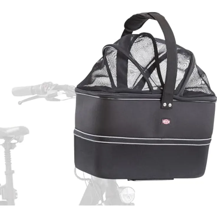 TRIXIE Hundefahrradkorb für den Lenker, bis 6 kg, 41 × 47 × 29 cm, inklusive Regenhaube und Netzabdeckung, Modell 13108