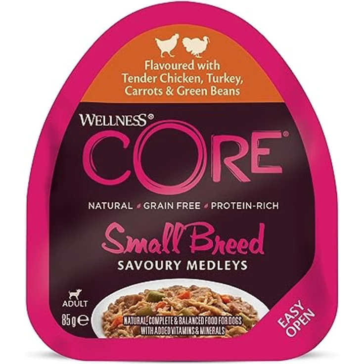 Wellness CORE Savoury Medleys 12 x 85g, Huhn & Truthahn – Naschfutter für kleine Hunderassen, getreidefrei, hypoallergen, proteinreich – Bild 2
