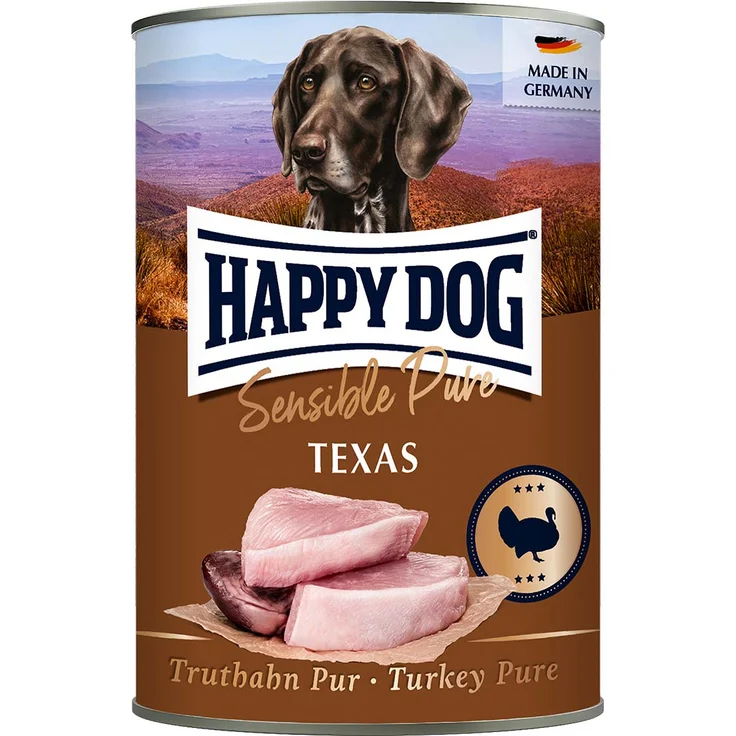 Happy Dog Sensible Pure Texas, Hunde-Nassfutter mit Truthahn, 12x400g