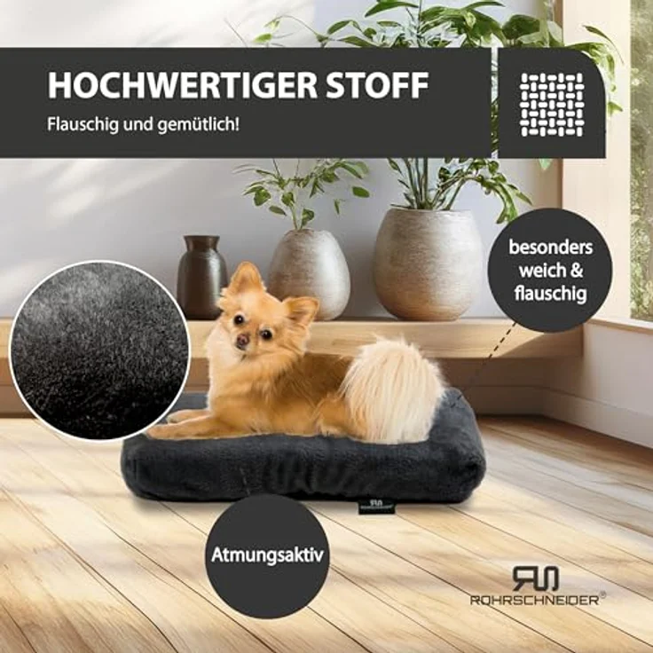 Rohrschneider Flauschiges Hundebett, atmungsaktives Hundekissen mit Anti-Rutsch, Dunkelgrau, Gr. 1 (47 x 30 x 7 cm) – Bild 4