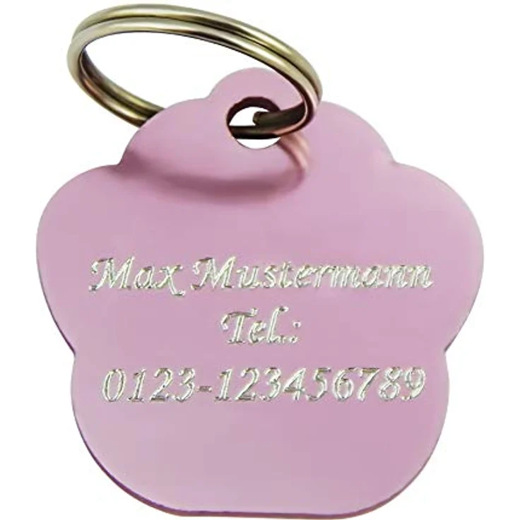 Hanessa Personalisierte Hundemarke rosa Pfote, Gravur Anhänger aus Zinklegierung, 27x28 mm, Namensschild für Hundehalsband – Bild 2