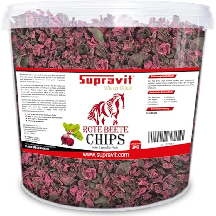 Supravit Rote Beete Chips, 2kg Eimer - Pferdeleckerlis ohne Zucker, 100% Natur, schmackhafte Ergänzung für alle Pferde – Bild 1