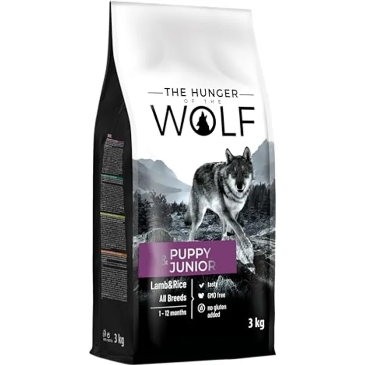 The Hunger of the Wolf Hundefutter für Welpen und Junghunde, Trockenfutter mit Lamm und Reis, hypoallergen, 3 kg