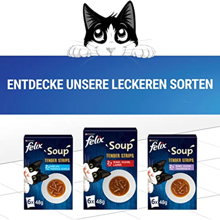FELIX Soup Tender Strips Katzensuppe mit Kabeljau, Thunfisch & Scholle, 6 x 48g Portionsbeutel – Bild 5