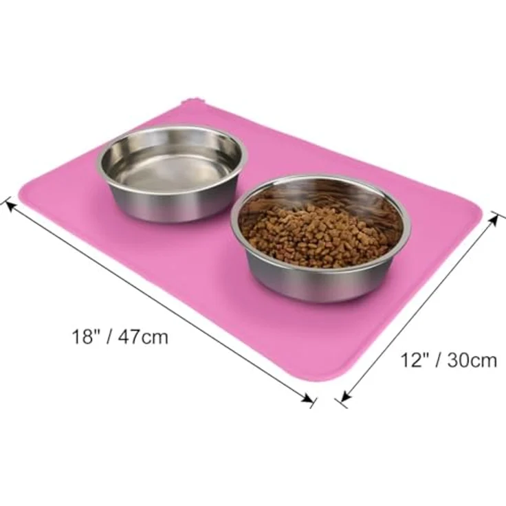 Joytale Silikon-Futtermatte, rutschfeste wasserdichte Futtermatte mit erhöhtem Rand für Hunde und Katzen, 53 x 37 cm, Rosa – Bild 2