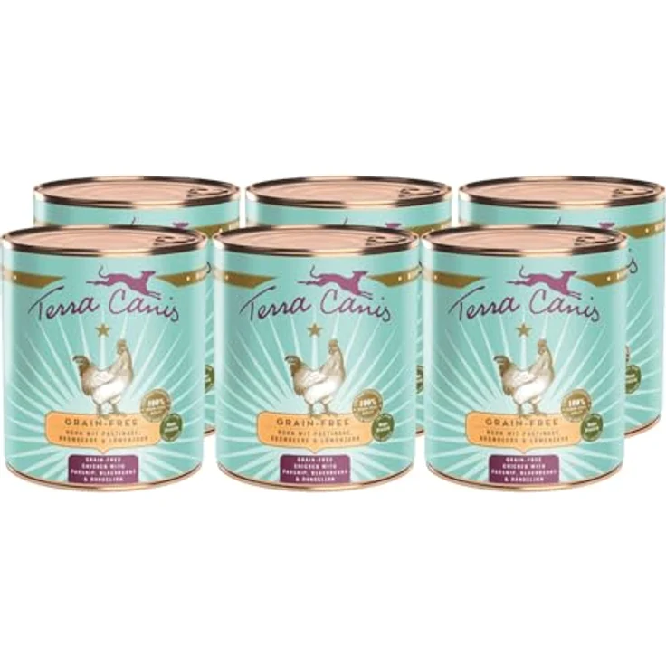 Terra Canis Huhn, Pastinake, Brombeere & Löwenzahn, Getreidefreies Nassfutter, 6x800g, Premium Hundefutter in 100% Lebensmittelqualität, glutenfrei, reichhaltig und gesund – Bild 1
