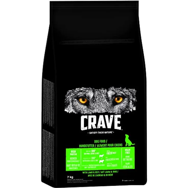 Crave Adult mit Lamm & Rind, Hunde-Trockenfutter mit 35% Protein, 7 kg, ohne Getreide