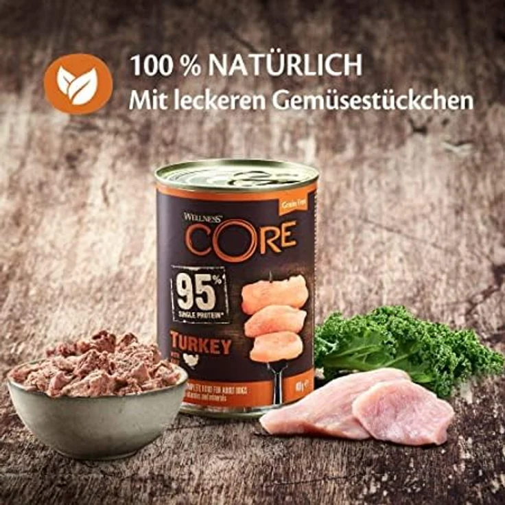 Wellness CORE 95% Turkey & Kale, Nassfutter für ausgewachsene Hunde, 6 x 400g, getreidefrei, hypoallergen, proteinreich, hoher Fleischanteil – Bild 5