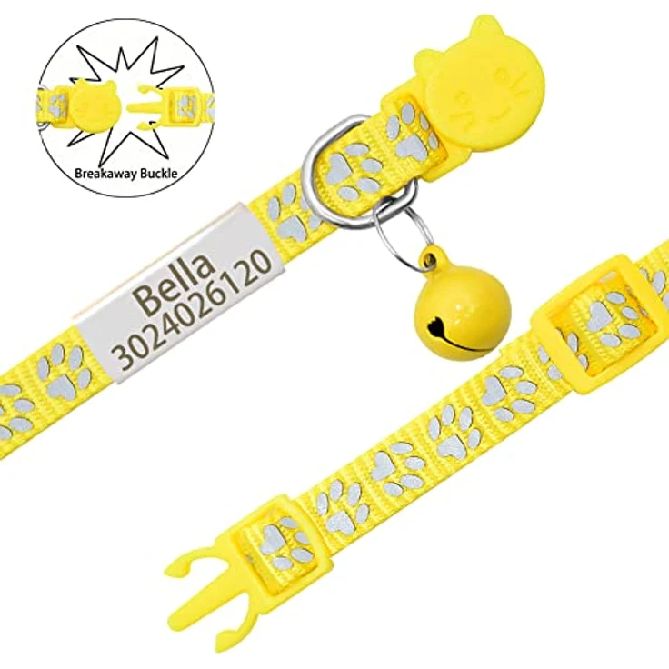 Senristar Personalisierte 2 Pack Reflektierende Katzenhalsbänder, Breakaway mit Edelstahl-Namensschild und Glocke, verstellbar 20-28 cm, schwarz & silber – Bild 3