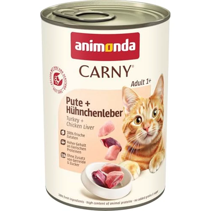 animonda Carny Katzen Nassfutter Pute + Hühnchenleber, getreidefrei, ohne Zucker, 6 x 400g, frische fleischige Zutaten für erwachsene Katzen – Bild 1