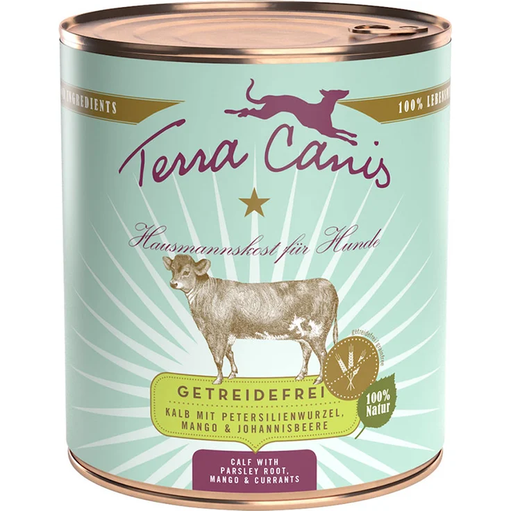 Terra Canis Sparpaket Getreidefrei, 12 x 800 g Hundefutter mit Kalb, Petersilienwurzel, Mango & Johannisbeere – Bild 1