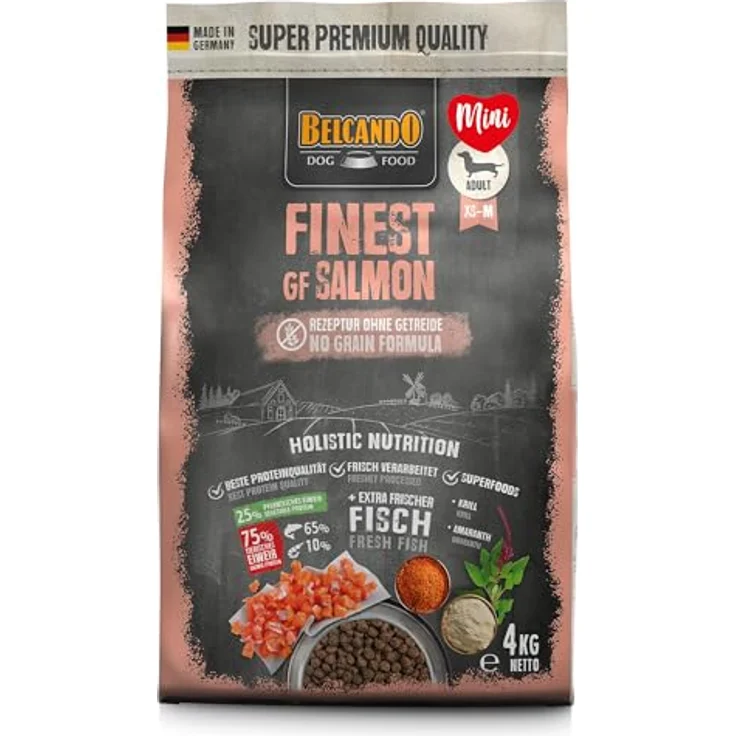 Belcando Finest GF Salmon, Hunde-Trockenfutter mit wichtigen Inhaltsstoffen, 4kg Mini – Bild 1