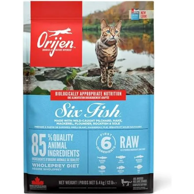 Orijen Six Fish Futter für Katzen, Trockenfutter mit frischem Wildfangfisch für alle Rassen und Größen