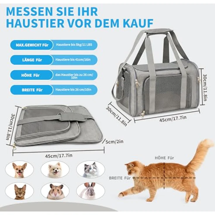 Aipwerer Transportbox Katze Faltbare Tragbare Transporttasche, Größe M/L, atmungsaktiv, kratzfest, mit gepolstertem Tragegurt, ideal für Reise – Bild 2