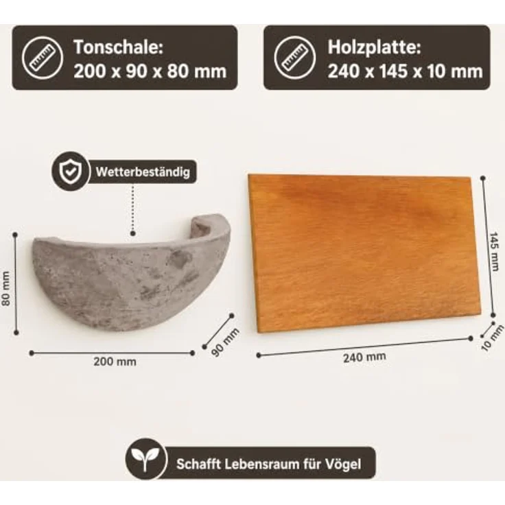 Westfalia Werkzeug Nistkasten Mehlschwalbennest, Ton mit Holzplatte zur einfachen Montage, 200 x 90 x 80 mm – Bild 5