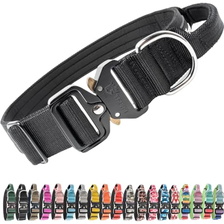 TSPRO Premium Taktisches Hundehalsband mit Griff, Dickes Verstellbares Halsband aus strapazierfähigem Nylon, Schnellverschluss Metall, Schwarz, Größe L für Mittelgroße bis Große Hunde – Bild 1