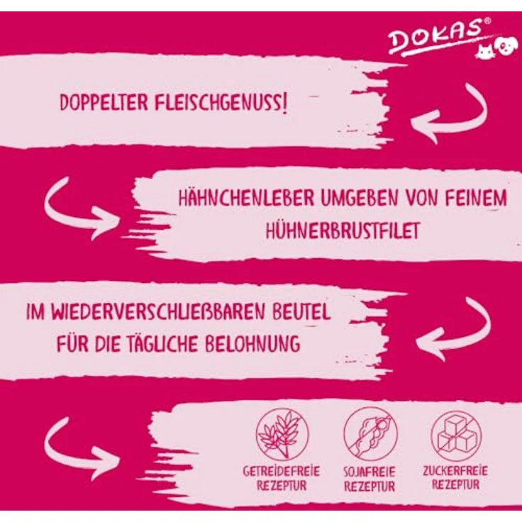 DOKAS Getreidefreier Premium Snack Hühnerbrust & Ente, 220 g, fettarm, soja- und glutenfrei für Hunde – Bild 4