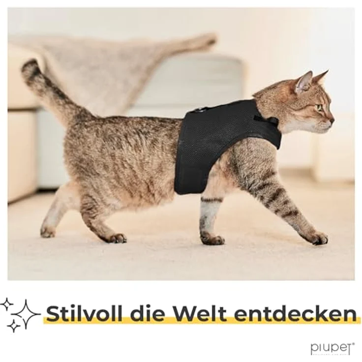 PiuPet® Katzengeschirr (S) mit 1,2m Leine, ausbruchsicher, ergonomisches Design, Schwarz – Bild 3