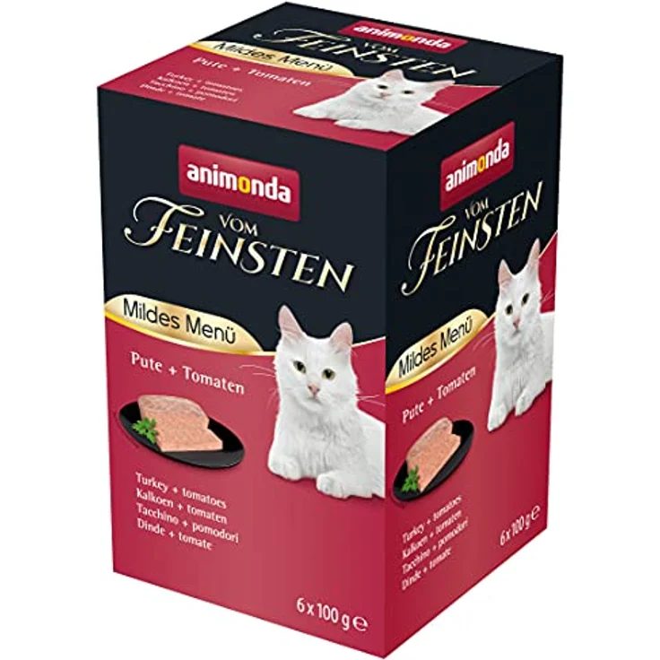 Animonda Vom Feinsten Adult Mildes Menü, Katzenfutter aus Putenfleisch mit Tomaten, 6x100g – Bild 1