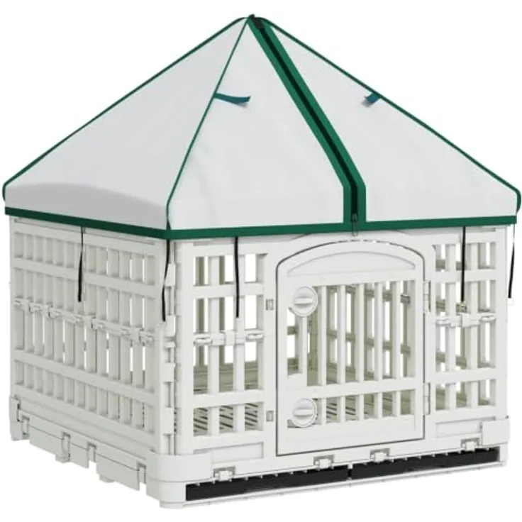 vidaXL 4-Panel-Hundeauslauf mit Dach, 122 x 106,5 x 82 cm, stabiler Kunststoff, faltbares Design, sichere doppelt verriegelte Tür