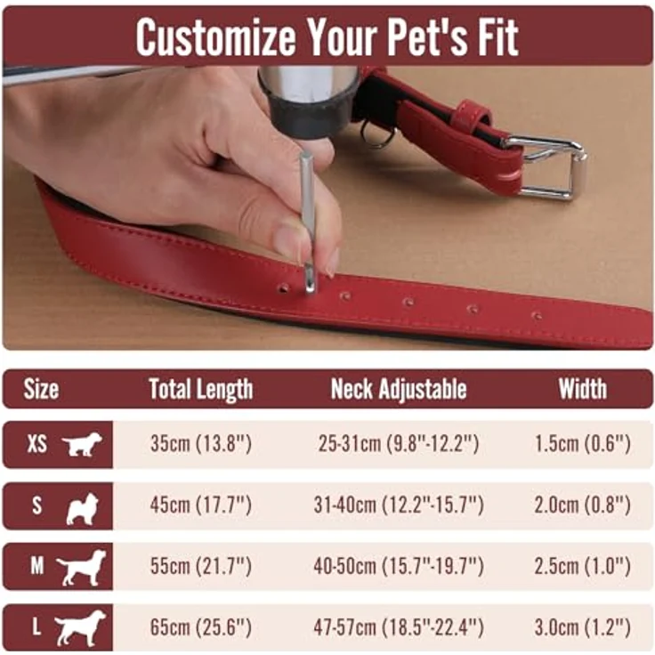 Grand Line Leder Hundehalsband, Verstellbares, Weich Gepolstertes & Breites Halsband für Kleine, Mittlere, Große Hunde, Rot, XS – Bild 5