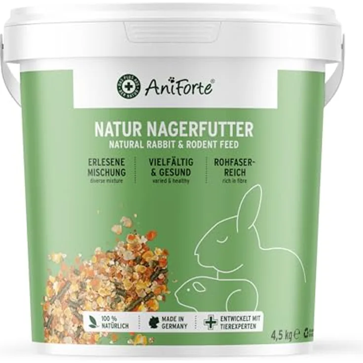 AniForte Natur Nagerfutter 4,5kg - Artgerechtes Futter für Hamster, Meerschweinchen, Kaninchen mit Gemüseflocken, Getreide, Luzerne und Kräutern - Ohne künstliche Zusätze, Made in Germany
